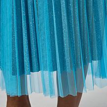 Antthony Metallic Pleated Mesh & Satin Pull-On Skirt