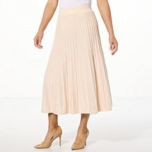 Antthony Pleated Sweater Knit Midi Skirt with Contrast Piping Details