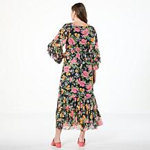 Antthony Printed Mesh Knit Tiered Ruffle Maxi Dress