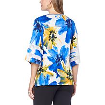 Antthony Printed V-Neck Mesh Inset Top