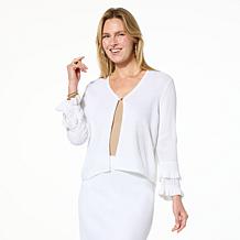 Antthony Ruffled-Sleeve One-Button Knit Cardigan