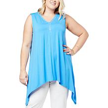 Antthony Sharkbite-Hem Sleeveless Henley Top