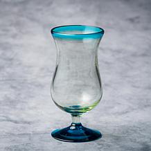 Aqua Rim Handblown Mexican Hurricane Glass - Set of 6