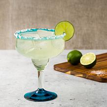 Aqua Rim Handblown Mexican Margarita Glass - Set of 6