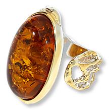 "As Is" Amber Extraordinaire Oval Stone 2-Tone Adjustable Ring