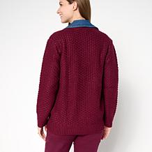 "As Is" Antthony Mixed Media Denim Trim Sweater Jacket