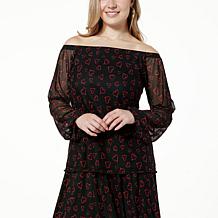 "As Is" Antthony Off-the-Shoulder Printed Tulle Mesh Knit Top