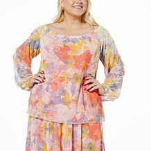 "As Is" Antthony Off-the-Shoulder Printed Tulle Mesh Knit Top