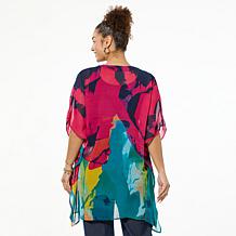 "As Is" Antthony Printed Beaded Caftan Top with Tank Lining