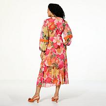 "As Is" Antthony Printed Mesh Bishop-Sleeve Patio Dress