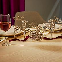 "As Is" august & leo Jeweled Reindeer Décor 3-piece Set with Gift B...