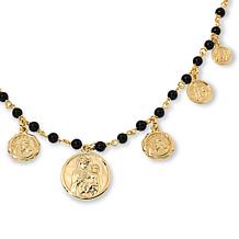 "As Is" Bellezza Bronze Black Chalcedony Bead Religious Charm Necklace