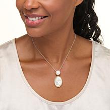 "As Is" C Lopez Cultured Pearl & Mother-of-Pearl Oval Pendant w/ Chain