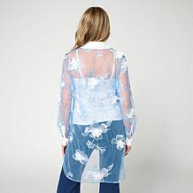 "As Is" C Wonder 3D Applique Tulle Button-Front Tunic Top