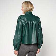 "As Is" C Wonder by Christian Siriano Faux Leather Puff Sleeve Crop...