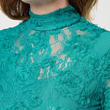 "As Is" C Wonder Chiffon Lace Top with 3D Floral Appliqué