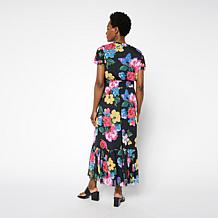 "As Is" C Wonder Mesh Printed Flutter Sleeve Tiered Dress