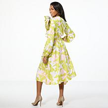 "As Is" C Wonder Textured Satin Floral Ruffle Dress