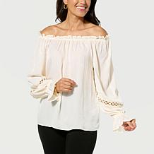 "As Is" Colleen Lopez Balloon Sleeve Blouse with Chain Detail