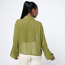 "As Is" Colleen Lopez Button Front Dolman Sleeve Woven Top