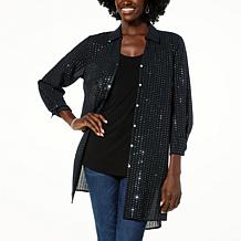 "As Is" Colleen Lopez Button-Front Sequin Tunic