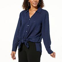 "As Is" Colleen Lopez Button-Front Sequin Tunic