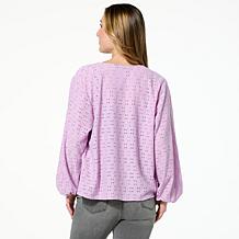 "As Is" Colleen Lopez Crochet Eyelet Knit Tie-Front Topper