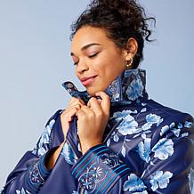 "As Is" Colleen Lopez Embroidered Faux Leather and Print Moto Jacket