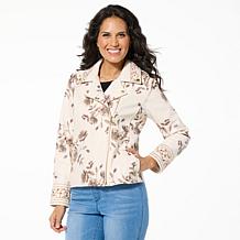 "As Is" Colleen Lopez Embroidered Faux Leather and Print Moto Jacket