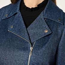 "As Is" Colleen Lopez Faux Denim Double Breasted Belted Jacket