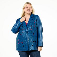 "As Is" Colleen Lopez Faux Leather Floral Cutout Jacket