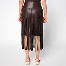 "As Is" Colleen Lopez Faux Leather Midi Skirt with Fringe