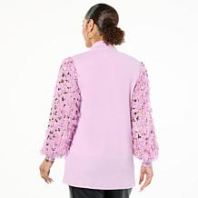 "As Is" Colleen Lopez Feathered Balloon Sleeve Cardigan