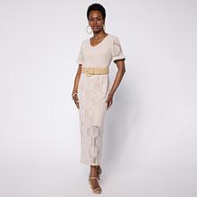 "As Is" Colleen Lopez Knit Crochet V-Neck Maxi Dress