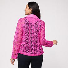 "As Is" Colleen Lopez Lace Moto Jacket with Solid Trim