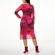 "As Is" Colleen Lopez Long Sleeve Printed Mesh Dress