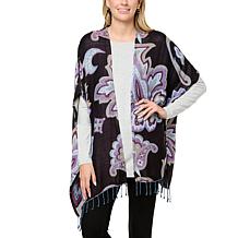 "As Is" Colleen Lopez Paisley Jacquard Ruana with Fringe Trim