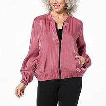 "As Is" Colleen Lopez Shine Bubble Hem Bomber Jacket