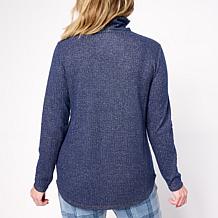 "As Is" Comfort Code Shimmer Waffle Knit Funnel Neck Pullover Top