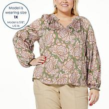 "As Is" Democracy EcoVero™ Knit Blouson-Sleeve Peasant Blouse 