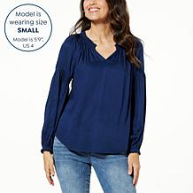 "As Is" Democracy EcoVero™ Knit Blouson-Sleeve Peasant Blouse 