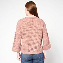 "As Is" Democracy Floral Embroidered 3/4-Sleeve Sweater