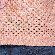 "As Is" Democracy Floral Embroidered 3/4-Sleeve Sweater