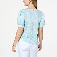 "As Is" Democracy Puff-Sleeve Printed Knit Top