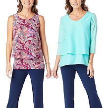 "As Is" DG2 by Diane Gilman 2-pack Printed Easy Tank and 3/4-Sleeve...