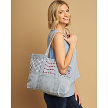 "As Is" DG2 by Diane Gilman Americana Embroidered Denim Tote Bag