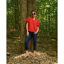 "As Is" DG2 by Diane Gilman Balloon-Sleeve Button-Up Blouse