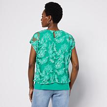 "As Is" DG2 by Diane Gilman Burnout Lace Everyday Jersey Easy Top