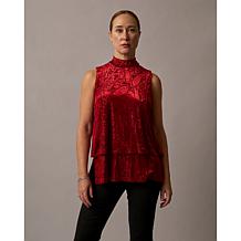 "As Is" DG2 by Diane Gilman Burnout Velvet Mock Neck Easy Tank