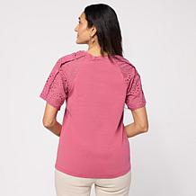 "As Is" DG2 by Diane Gilman Cotton Jersey Knit Eyelet Raglan Sleeve...